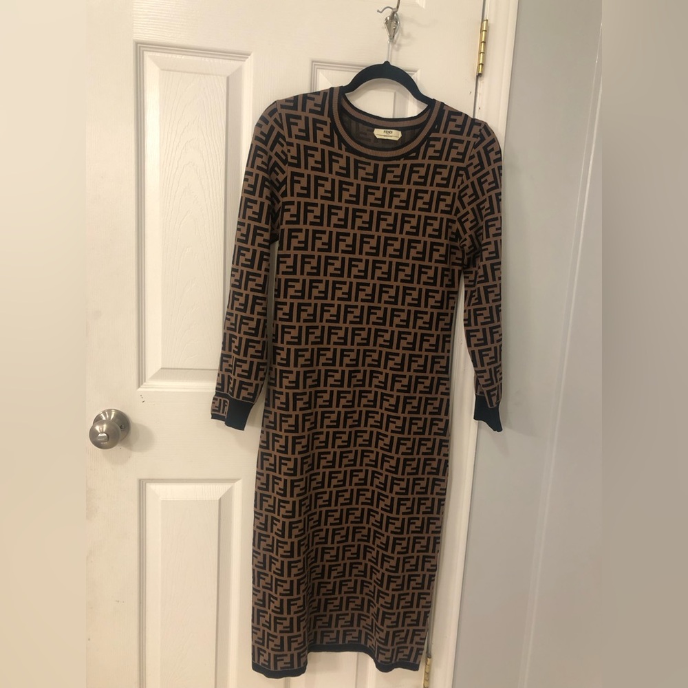 Fendi/FF Zucca Brown Knit Dress